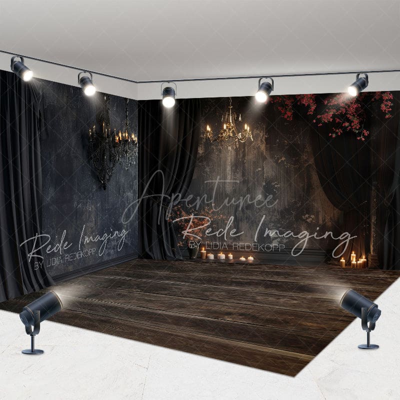 Aperturee - Aperturee Medieval Black Wall Candle Curtain Room Set Backdrop