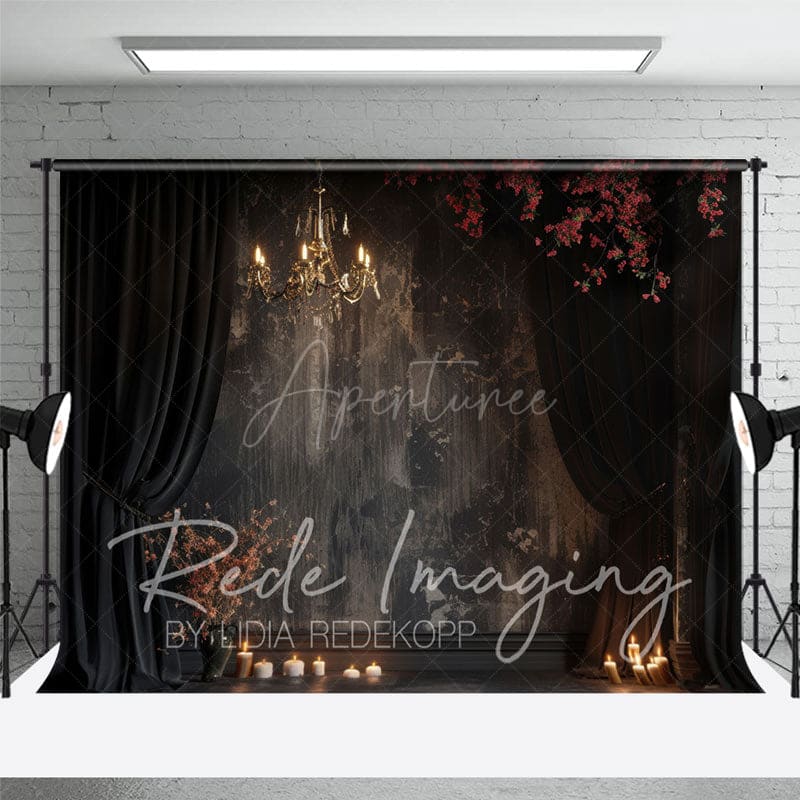 Aperturee - Aperturee Medieval Black Wall Candle Curtain Room Set Backdrop