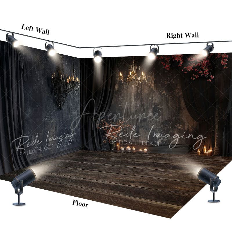 Aperturee - Aperturee Medieval Black Wall Candle Curtain Room Set Backdrop