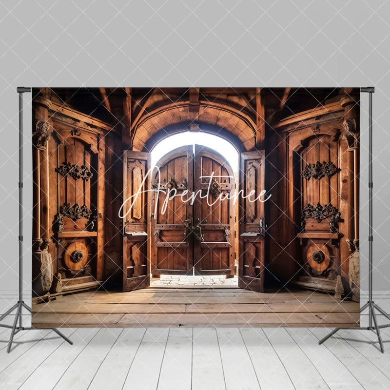 Aperturee - Aperturee Medieval Castle Copper Wooden Door Photo Backdrop