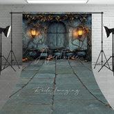 Aperturee - Aperturee Medieval Dungeon Wall Sweep Backdrop Spooky Witch’s Lair with Cauldrons Halloween Photo Studio Floor Drop