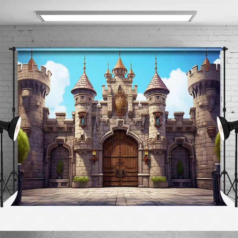 Aperturee - Aperturee Medieval Retro Wall Stone Floor Combo Set Backdrop