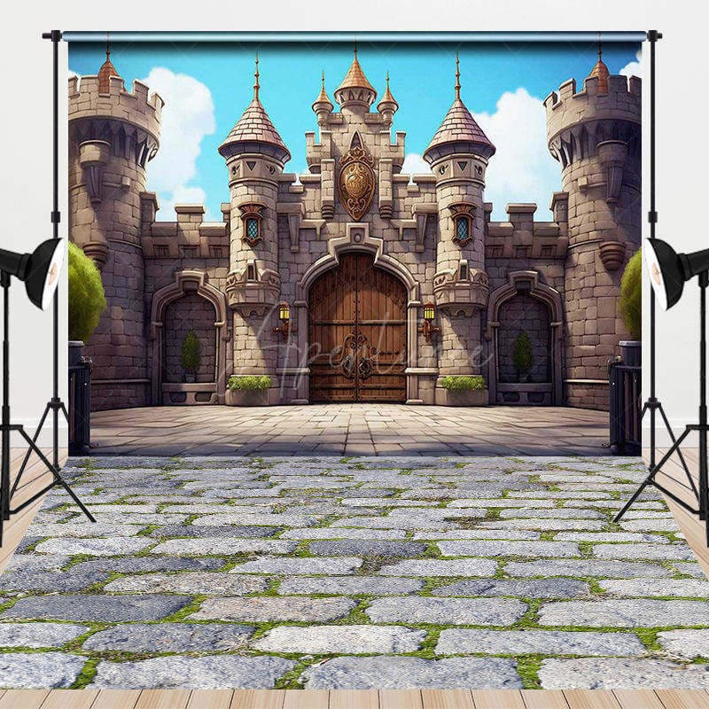 Aperturee - Aperturee Medieval Retro Wall Stone Floor Combo Set Backdrop