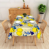 Aperturee - Aperturee Mediterranean Lemon and Blue Leaf Rectangle Tablecloth Sketch Style Fruit Table Cover Italian Dining Decor