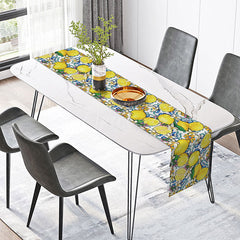 Aperturee - Aperturee Mediterranean Lemon and Floral Table Runner Amalfi Coast Vibe with Fresh Citrus Summer Kitchen Dining Decor