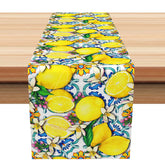 Aperturee - Aperturee Mediterranean Lemon and Floral Table Runner Amalfi Coast Vibe with Fresh Citrus Summer Kitchen Dining Decor