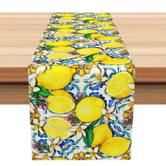 Aperturee - Aperturee Mediterranean Lemon and Floral Table Runner Amalfi Coast Vibe with Fresh Citrus Summer Kitchen Dining Decor