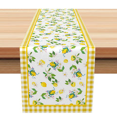 Aperturee - Aperturee Mediterranean Lemon Branch Table Runner Fresh Yellow Citrus Fruit Summer Kitchen and Dining Room Table Decor