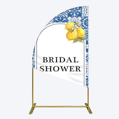 Aperturee - Aperturee Mediterranean Lemon Bridal Shower Party Half Moon Arch Backdrop