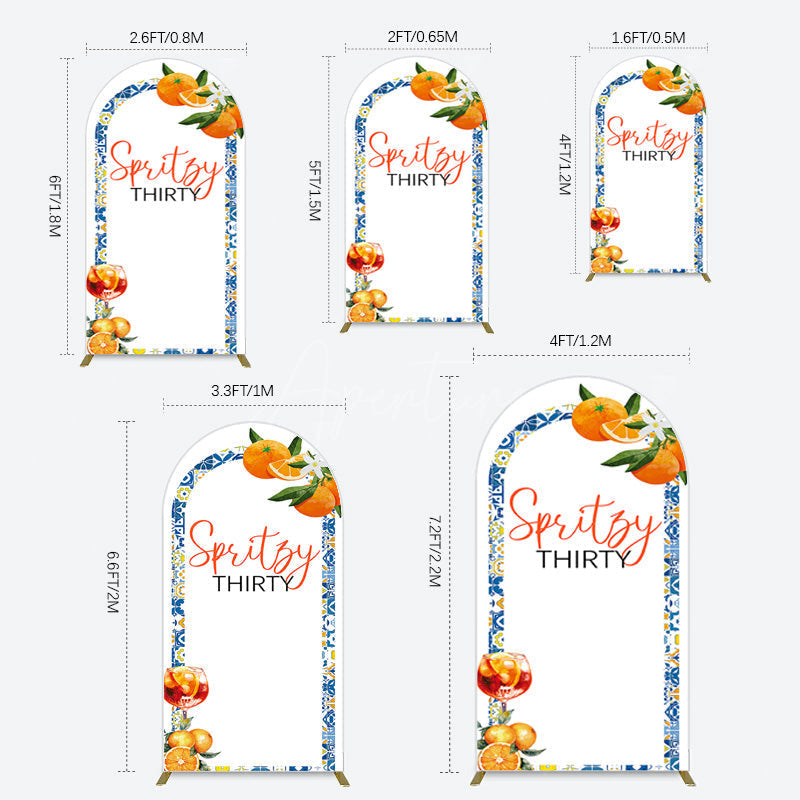 Aperturee - Aperturee Mediterranean Spritzy Thirty Birthday Arch Backdrop