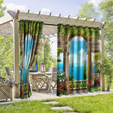Aperturee - Aperturee Mediterranean View Waterproof Printed Outdoor Curtains