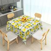 Aperturee - Aperturee Mediterranean Yellow Lemon Rectangle Tablecloth Fresh Fruit and Leaf Pattern Table Cover for Kitchen