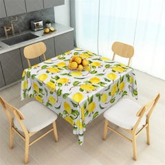 Aperturee - Aperturee Mediterranean Yellow Lemon Rectangle Tablecloth Fresh Fruit and Leaf Pattern Table Cover for Kitchen