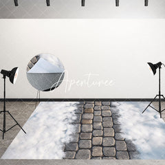Aperturee - Aperturee Melting Snowy Paving Stone Fabric Floor Backdrop