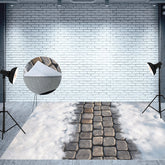 Aperturee - Aperturee Melting Snowy Paving Stone Fabric Floor Backdrop