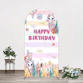 Aperturee - Aperturee Mermaid Cat Cartoon Happy Birthday Arch Backdrop