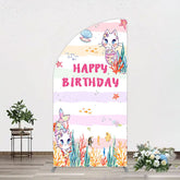 Aperturee - Aperturee Mermaid Cat Cartoon Happy Birthday Half Moon Arch Backdrop