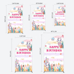 Aperturee - Aperturee Mermaid Cat Cartoon Happy Birthday Half Moon Arch Backdrop