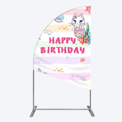 Aperturee - Aperturee Mermaid Cat Cartoon Happy Birthday Half Moon Arch Backdrop