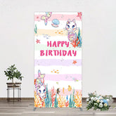 Aperturee - Aperturee Mermaid Cat Cartoon Happy Birthday Rectangle Backdrop