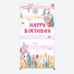 Aperturee - Aperturee Mermaid Cat Cartoon Happy Birthday Rectangle Backdrop
