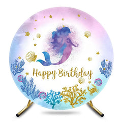 Aperturee - Aperturee Mermaid Coral Gold Glitter Round Birthday Backdrop