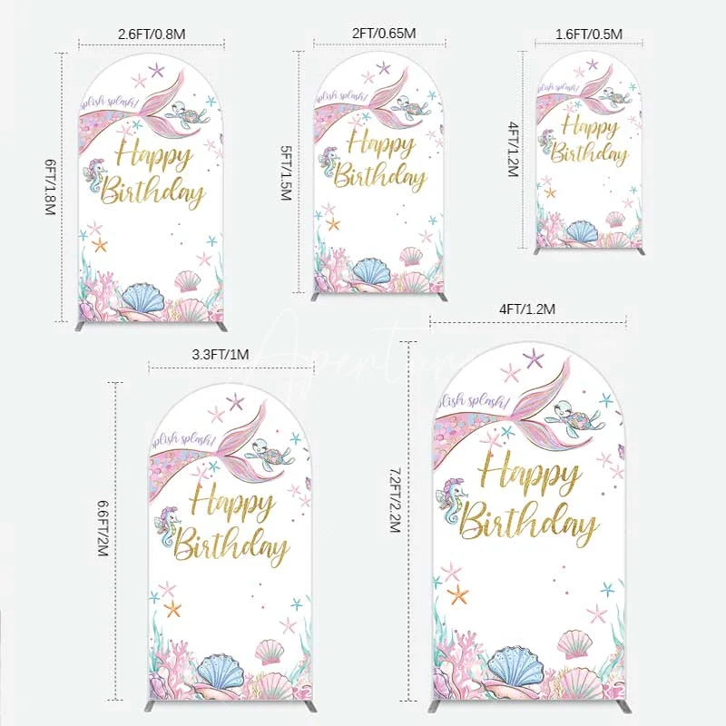 Aperturee - Aperturee Mermaid Happy Birthday Arch Backdrop Under the Sea Ocean Theme Girl Party Decoration
