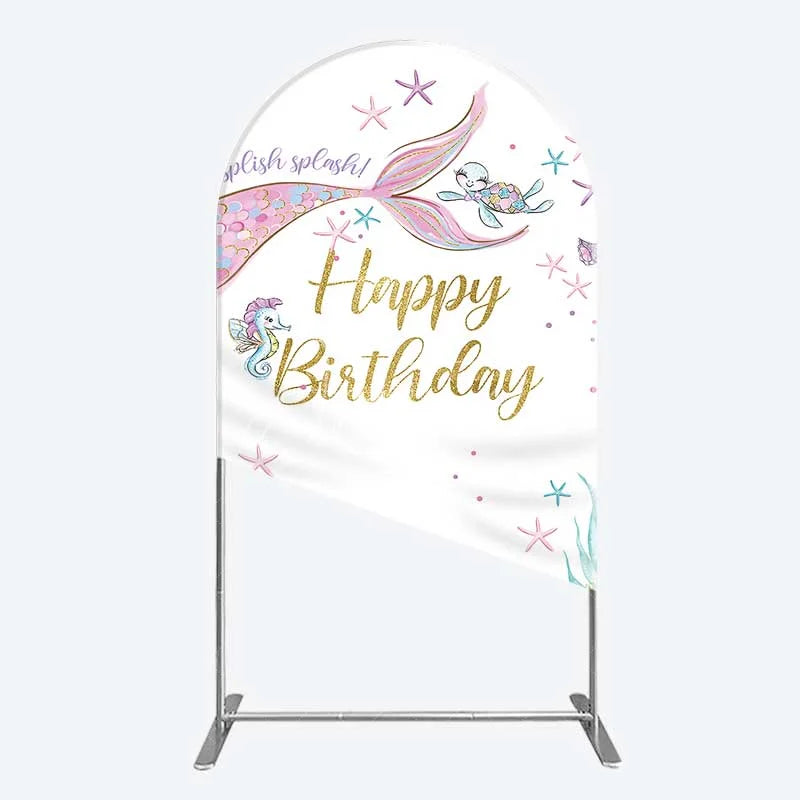 Aperturee - Aperturee Mermaid Happy Birthday Arch Backdrop Under the Sea Ocean Theme Girl Party Decoration