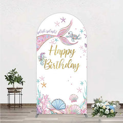 Aperturee - Aperturee Mermaid Happy Birthday Arch Backdrop Under the Sea Ocean Theme Girl Party Decoration