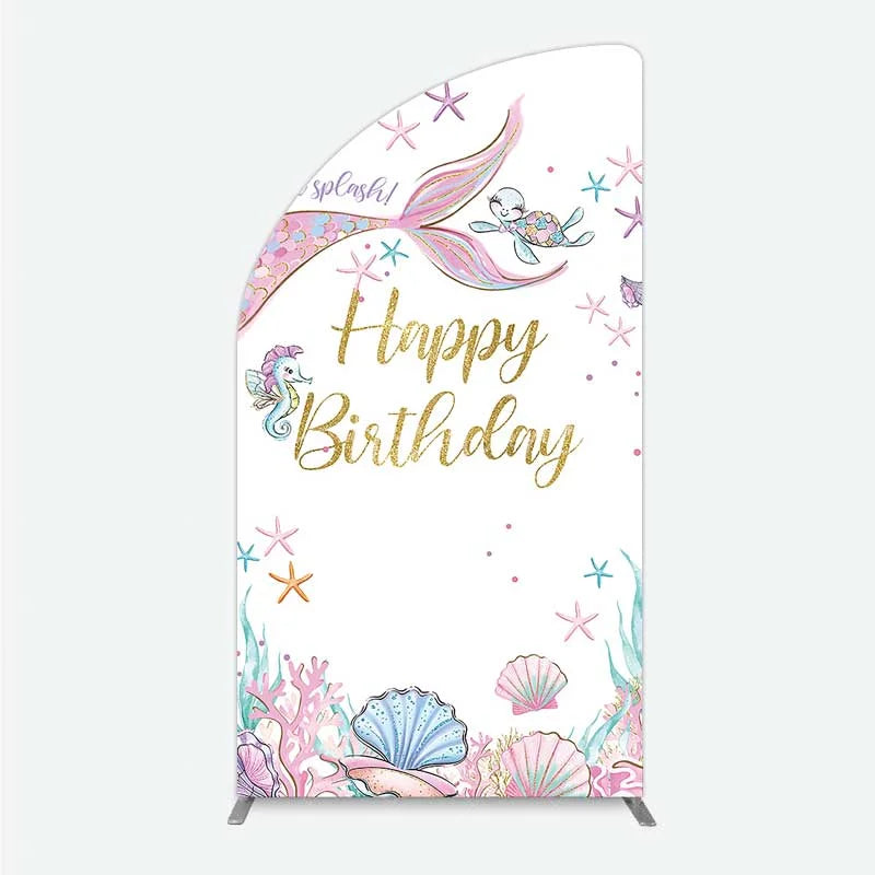 Aperturee - Aperturee Mermaid Happy Birthday Half Moon Arch Backdrop Under the Sea Ocean Theme Girl Party Decoration