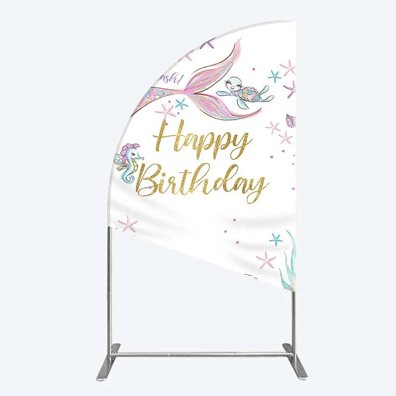Aperturee - Aperturee Mermaid Happy Birthday Half Moon Arch Backdrop Under the Sea Ocean Theme Girl Party Decoration
