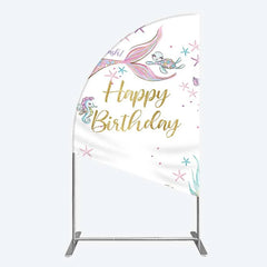 Aperturee - Aperturee Mermaid Happy Birthday Half Moon Arch Backdrop Under the Sea Ocean Theme Girl Party Decoration