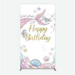 Aperturee - Aperturee Mermaid Happy Birthday Rectangle Backdrop Under the Sea Ocean Theme Girl Party Decoration