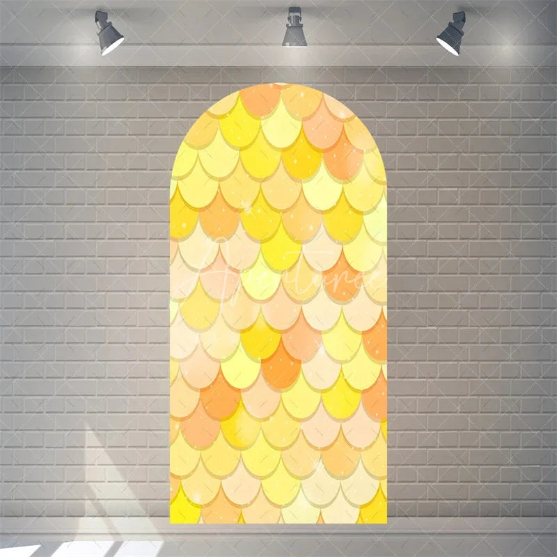 Aperturee - Aperturee Mermaid Scales Arch Backdrop Pastel Purple and Blue Fish Skin Pattern for Girls Birthday Party Decoration