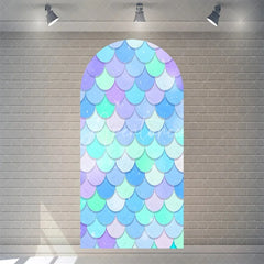 Aperturee - Aperturee Mermaid Scales Arch Backdrop Pastel Purple and Blue Fish Skin Pattern for Girls Birthday Party Decoration