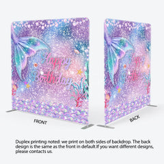 Aperturee - Aperturee Mermaid Tail Happy Birthday Double-Sided Tension Fabric Backdrop Under the Sea Party Glitter Photo Booth