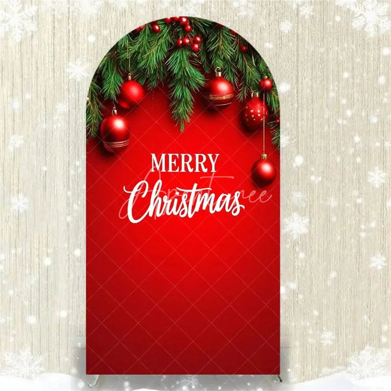 Aperturee - Aperturee Merry Christmas Arch Backdrop Red Snowman Holiday Decor Winter Wonderland Party Photo Booth Prop