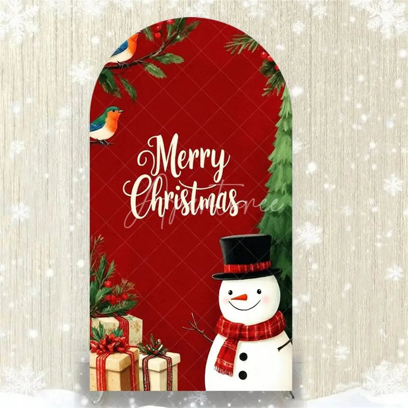 Aperturee - Aperturee Merry Christmas Arch Backdrop Red Snowman Holiday Decor Winter Wonderland Party Photo Booth Prop
