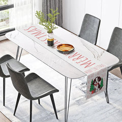 Aperturee - Aperturee Merry Christmas Cute Dog with Christmas Tree Table Runner Red and White Holiday Pet Lover Decor