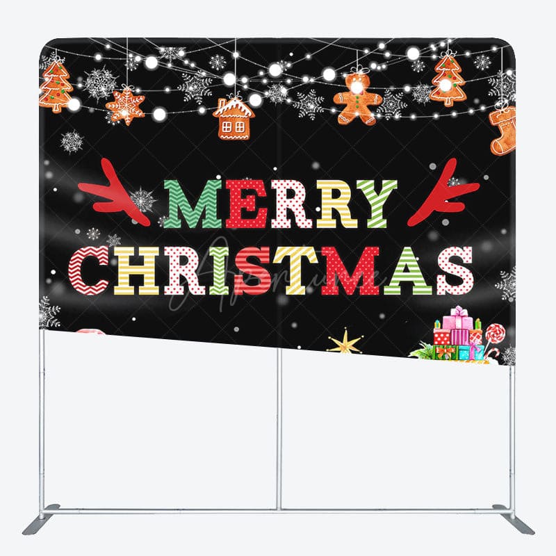 Aperturee - Aperturee Merry Christmas Gingerbread Tension Fabric Backdrop
