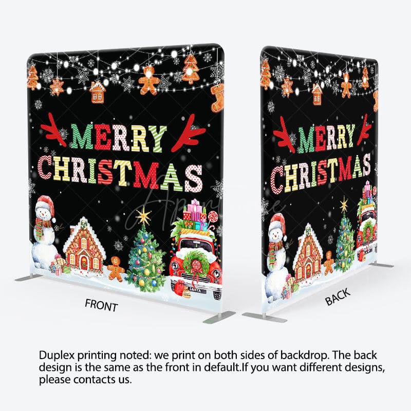 Aperturee - Aperturee Merry Christmas Gingerbread Tension Fabric Backdrop