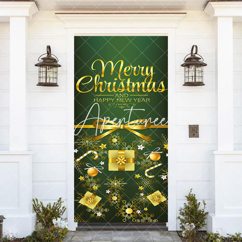 Aperturee - Aperturee Merry Christmas Green Gold Gifts Party Door Cover