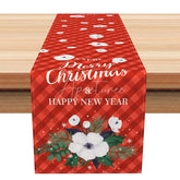 Aperturee - Aperturee Merry Christmas Plaid Table Runner Red Checkered with White Floral Farmhouse Holiday Decor