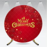 Aperturee - Aperturee Merry Christmas Round Backdrop Red Gold Glitter Snowflake Holiday Party