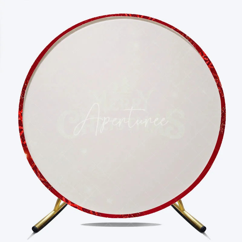 Aperturee - Aperturee Merry Christmas Round Backdrop Red Gold Glitter Snowflake Holiday Party