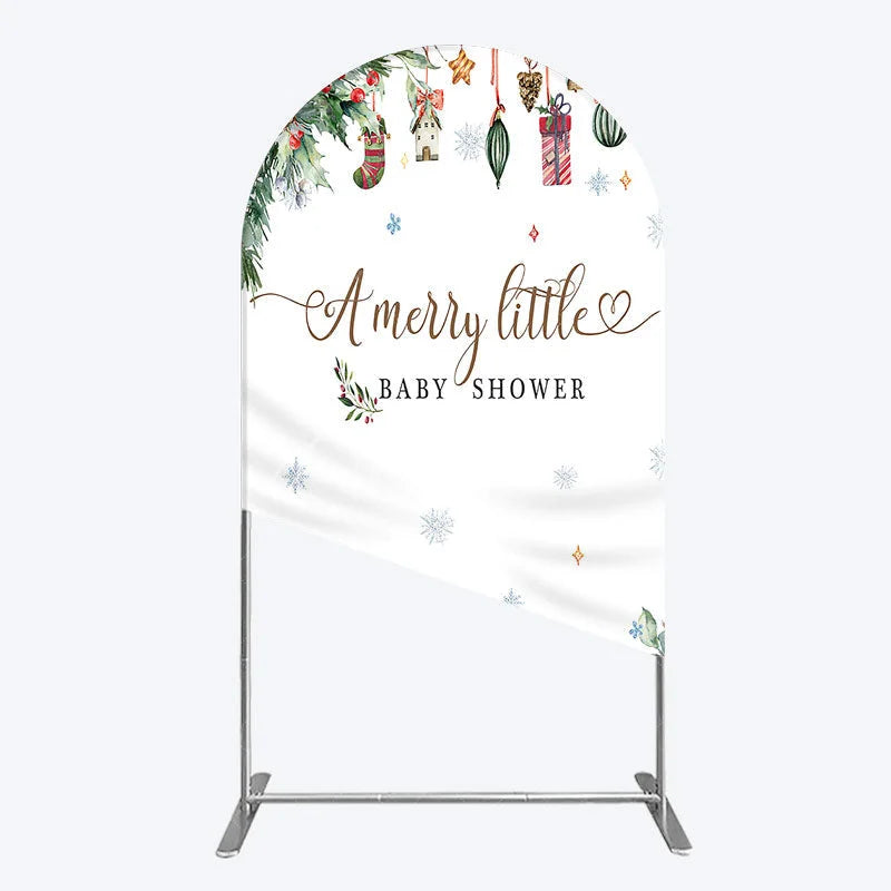 Aperturee - Aperturee Merry Little Baby Shower Arch Backdrop Christmas Tree Bear Party Decoration Winter Holiday Ornament Background