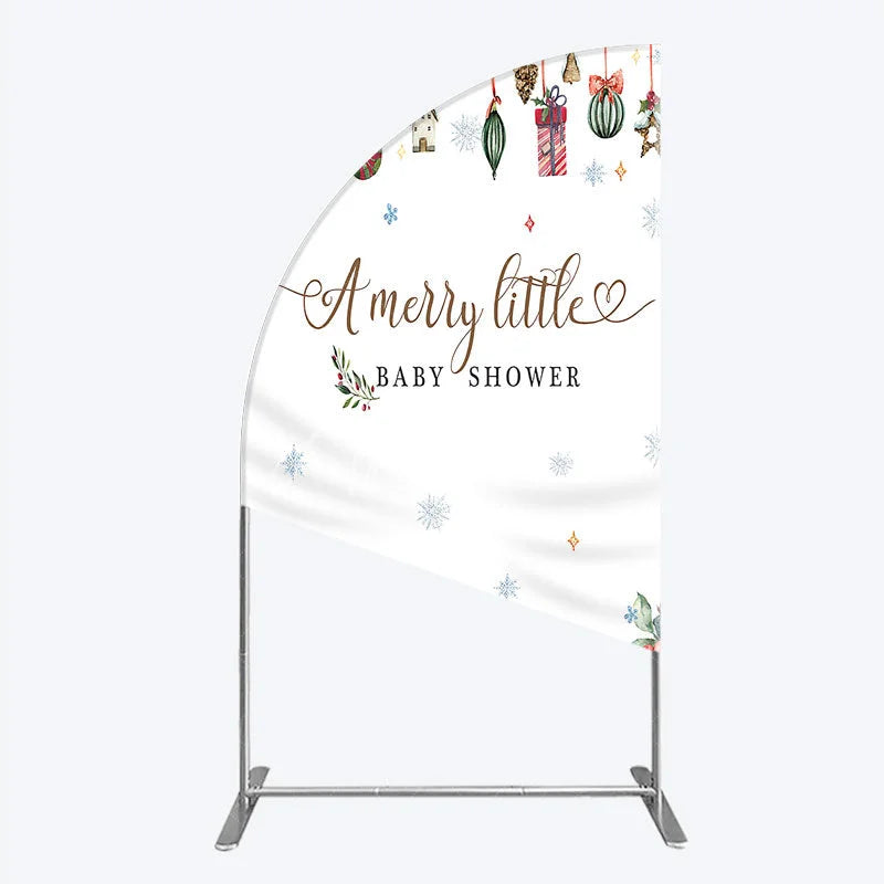 Aperturee - Aperturee Merry Little Baby Shower Half Moon Arch Backdrop Christmas Tree Bear Party Decoration Winter Holiday Ornament