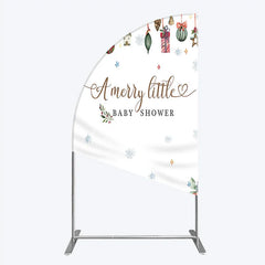 Aperturee - Aperturee Merry Little Baby Shower Half Moon Arch Backdrop Christmas Tree Bear Party Decoration Winter Holiday Ornament