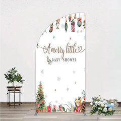 Aperturee - Aperturee Merry Little Baby Shower Half Moon Arch Backdrop Christmas Tree Bear Party Decoration Winter Holiday Ornament