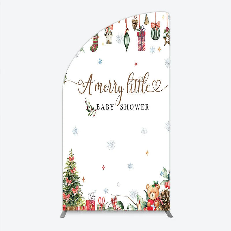 Aperturee - Aperturee Merry Little Baby Shower Half Moon Arch Backdrop Christmas Tree Bear Party Decoration Winter Holiday Ornament